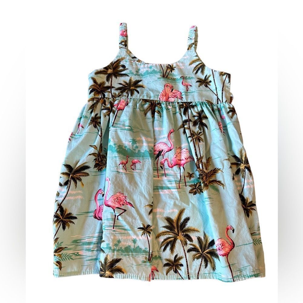 Little Girls Blue and Pink Tropical Flamingo Spaghetti Strap Baby Doll Dress